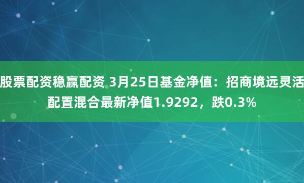 股票配资稳赢配资 3月25日基金净值：招商境远灵活配置混合最新净值1.9292，跌0.3%