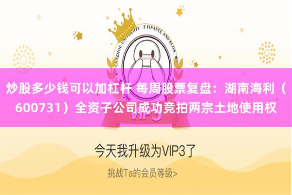 炒股多少钱可以加杠杆 每周股票复盘：湖南海利（600731）全资子公司成功竞拍两宗土地使用权